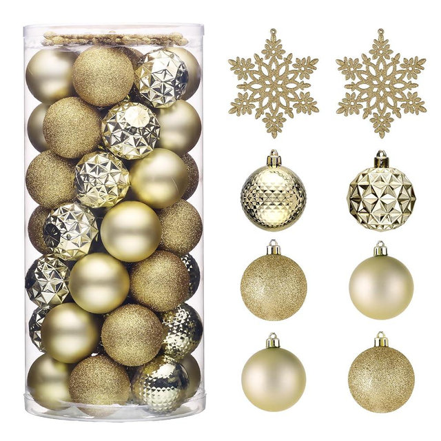 Valery Madelyn Christmas Tree Decorations Ornament Set for Fall Halloween, 50ct 2.36 Inches Light Gold Shatterproof Christmas Ball Ornaments Hanging Xmas Holiday Party Decor