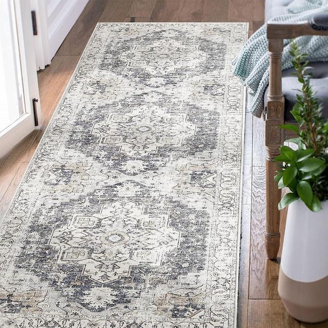 jinchan Area Rug 2x5 Runner Rug Hallway Indoor Persian Rug Vintage Rug Grey Print Rug Retro Carpet Thin Rug Foldable Accent Rug Lightweight Non Slip Bathroom Kitchen Living Room
