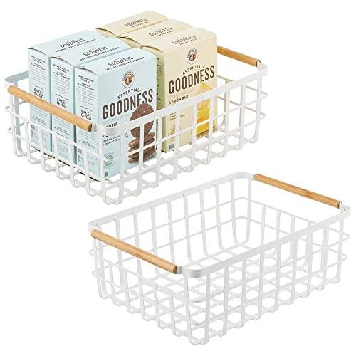 mDesign Wire Storage Basket — Practical Wire Basket for Storing Items in the Home — Metal Basket for Kitchen, Bedroom, Bathroom and More — Matte White - Set of 2