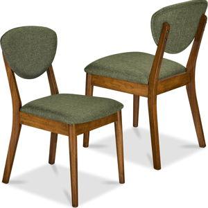 Dining Chairs Set of 2, Mid-Century Modern Upholstered Wood, Walnut/Moss Green