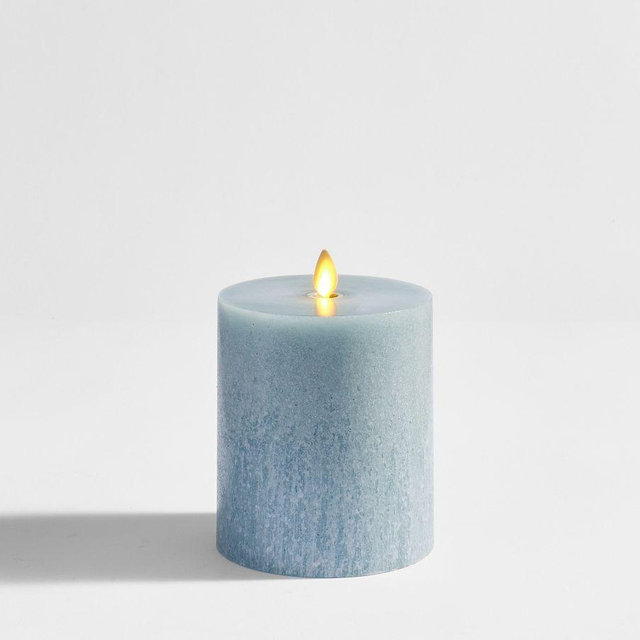 Premium Flickering Flameless Salt Washed Wax Pillar Candle, 4" x 4.5" - Blue