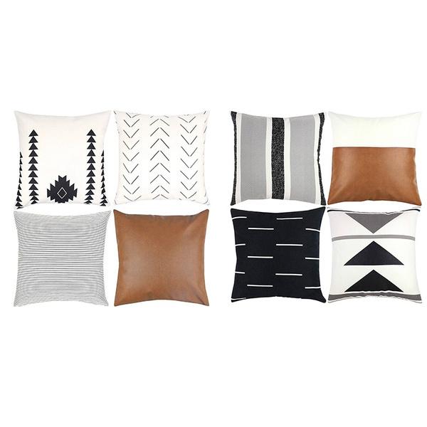 Black, white, and cognac throw pillow covers - set of 8