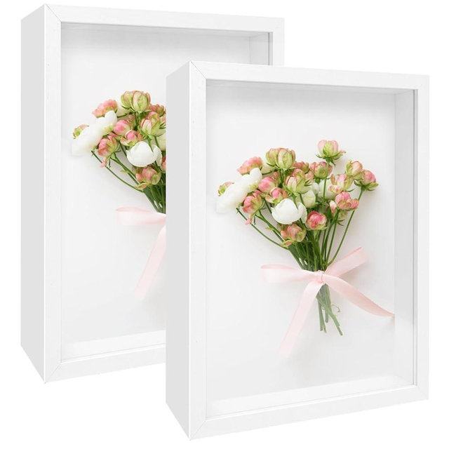 2 Pack Shadow Box Frame 11"x 14" Wood Deep Shadow Boxes Display Cases, Dried Flowers, Photos, Handicrafts Picture Frames for Wall Hanging Tabletop (White, 11"x 14")