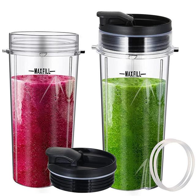 2-pack Blender Replacement Parts Single Serve 16oz cups with Sip & Seal  Lids Compatible with Ninja Blenders