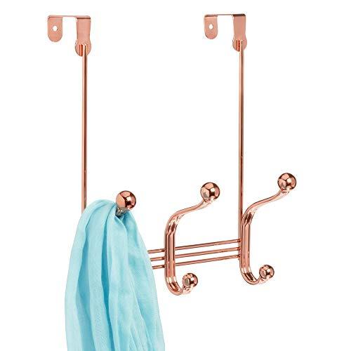 iDesign York Metal Over the Door Organizer, 3-Hook Rack for Coats, Hats, Robes, Towels, Bedroom, Closet, and Bathroom, 4" x 8.3" x 11" - Rose Gold