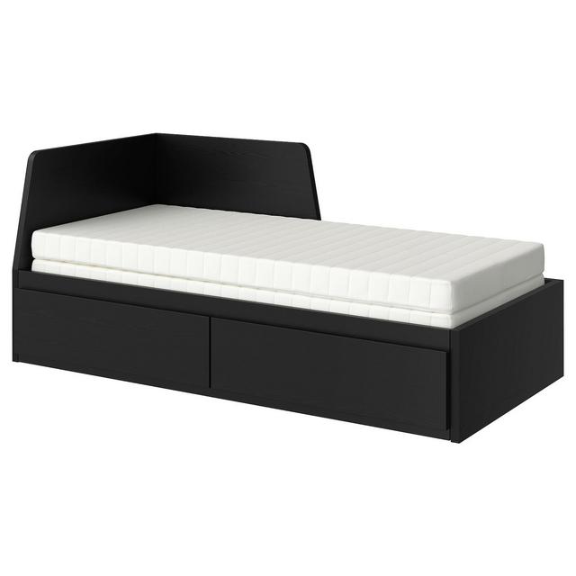 FLEKKE Daybed with 2 drawers/2 mattresses, black-brown/Meistervik firm, TwinShow measurements specifications