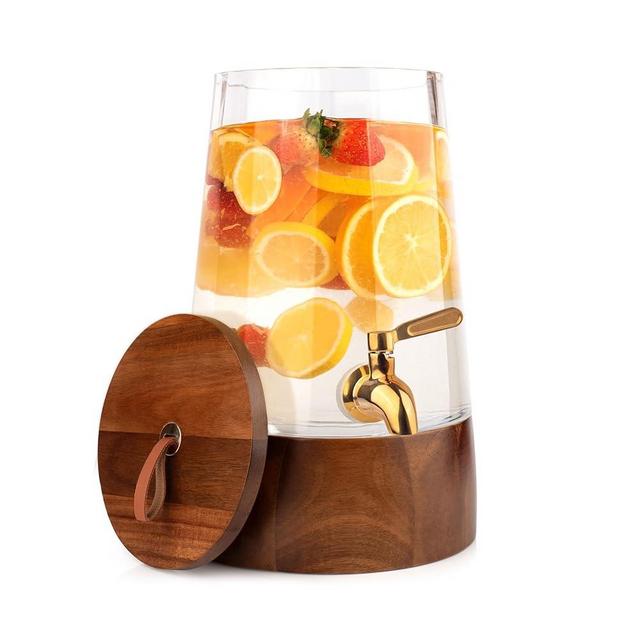 FOODLE Glass Drink Dispenser with Spigot - Glass Beverage Dispenser with Stand - Perfect for Parties & Everyday Use - Pitcher for Water, Lemonade, Sangria, Punch & Juice - Leakproof Spout - 1 Gallon