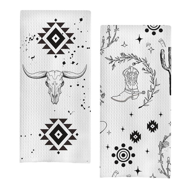 uinwk Aztec Western Kitchen Towels, Vintage Western Dish Towels, 16x24 Inches, Set of 2