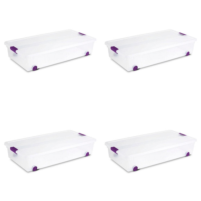 Sterilite 17611704 60 Quart ClearView Latch Lid Wheeled Underbed Box