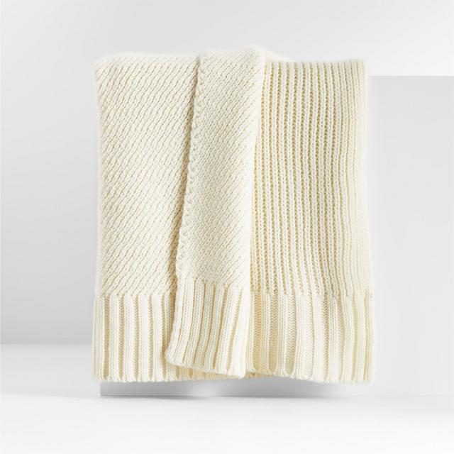 Equinox 70"x50" Cream Sweater Knit Throw Blanket