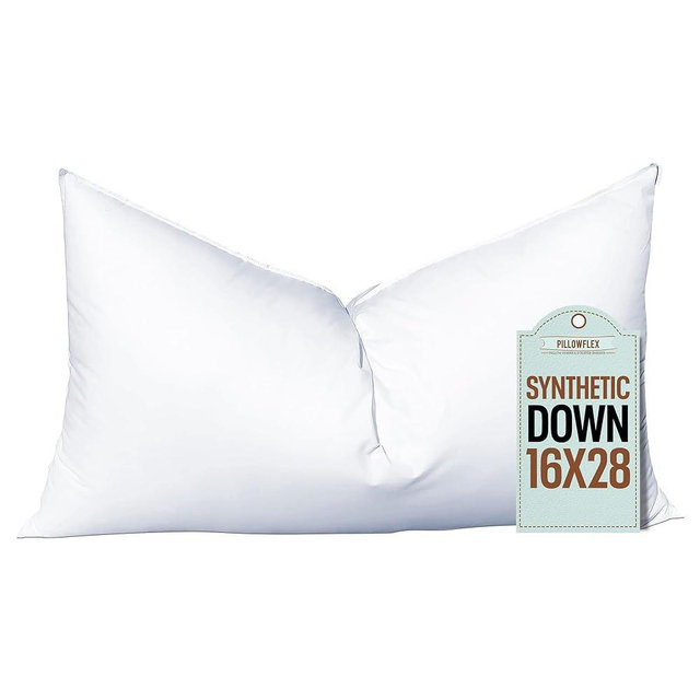 Pillowflex Synthetic Down Pillow Insert - 16x28 Down Alternative Pillow, Ultra Soft Body Pillow, Large Standard Body Bed Sleeping Pillow - 1 Decorative Pillow Form