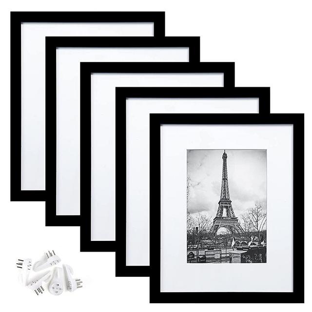 upsimples 8x10 Picture Frame Set of 5,Display Pictures 5x7 with Mat or 8x10 Without Mat,Wall Gallery Photo Frames,Black