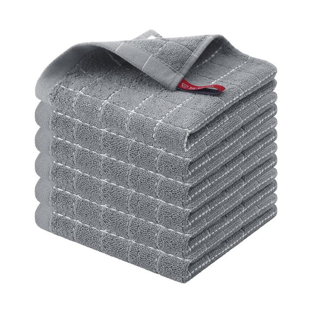 Homaxy 100% Cotton Terry Kitchen Dish Cloths, Ultra Soft and Absorbent Dish Towels for Kitchen, Suitable for Drying and Washing Dishes, 6 Pack, 12 x 12 Inches, Medium Grey