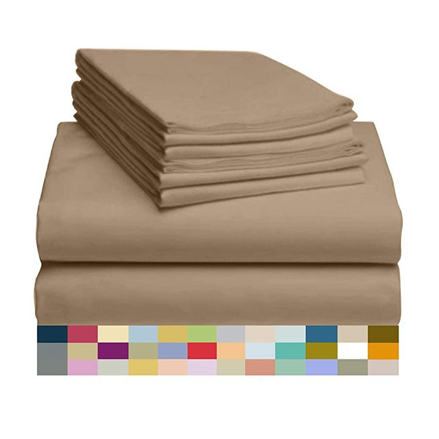 LuxClub 6 PC Sheet Set Bamboo Sheets Deep Pockets 18" Eco Friendly Wrinkle Free Sheets Hypoallergenic Anti-Bacteria Machine Washable Hotel Bedding Silky Soft - Dark Khaki King