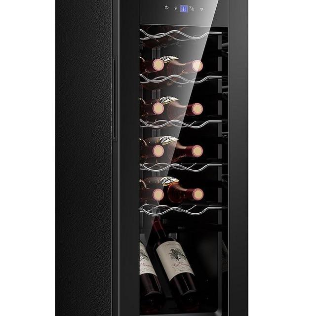 Icyglee 12 Bottle Compressor Wine Cooler Refrigerator, Freestanding Wine Cellar with Glass Door & Safety Lock, Wine Fridge with 41°F-64°F Digital Temperature Control for Red, White, Champagne, Black