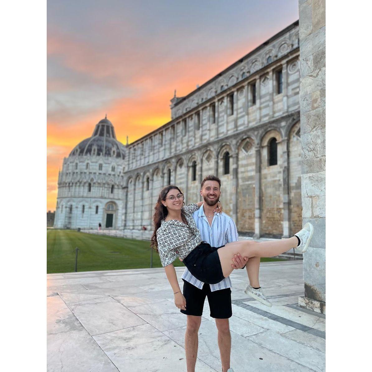 Pisa, Italy, but with a sunset