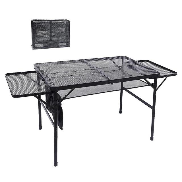 Nice C Grill Table, Folding Camping Table, Card Table Adjustable Height & Width, Mesh Bag, Side-Pocket Lightweight, Carry Handle for Outdoor, Picnic, Beach, Indoor