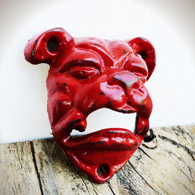 Crimson Red English Bulldog Wall Mount Cast Iron Bottle Opener – Rustic Man Cave Bar Decor – Unique Gift for US Marine