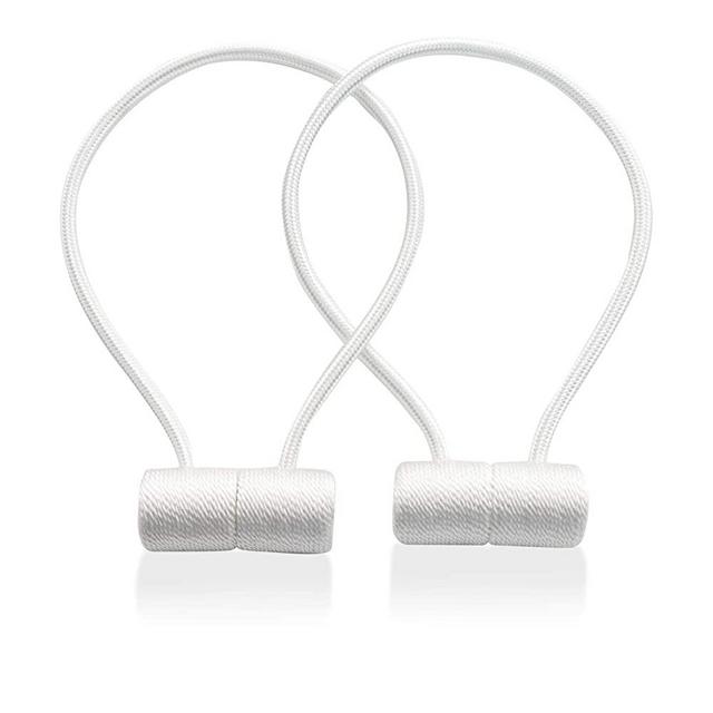 Xderlin Curtain Tiebacks Clips VS Strong Magnetic Tie Band Home Office Decorative Drapes Weave Holdbacks Holders European for Blackout Sheer Window Treatment (White)