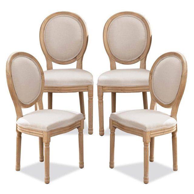 SoarFlash French Dining Chairs Set of 4, Vantage Dining Chair with Round Back, Farmhouse Country Dining Chair for Kitchen,Bedroom,Beige