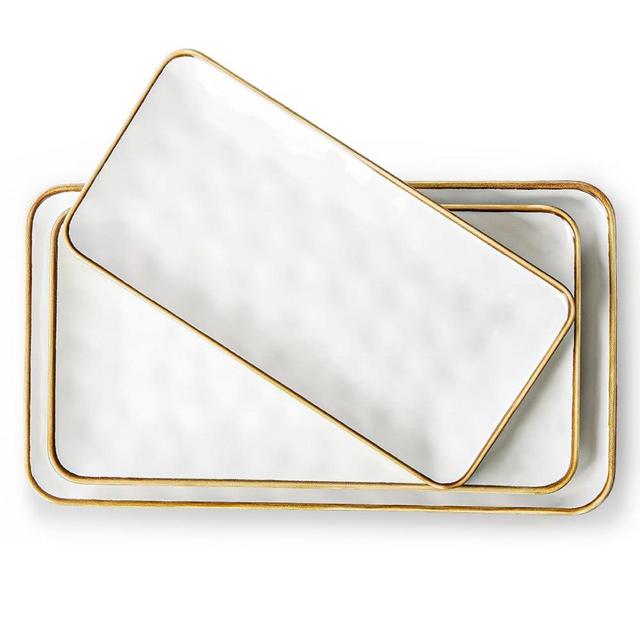 CULIVORA Ceramic Rectangle Serving Platter: 15.6/14.1/12.6 Inch Large Serving Dishes for Entertaining Party, Turkey, Cheese, Sushi, Snack and Dessert, Microwave Dishwasher Safe (Ivory White)