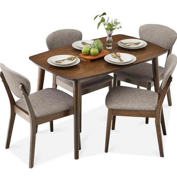 Best Choice Products 5-Piece Dining Set, Compact Mid-Century Modern Table & Chair Set for Home, Apartment w/ 4 Chairs, Padded Seats & Backrests, Wooden Frame - Walnut/Light Gray