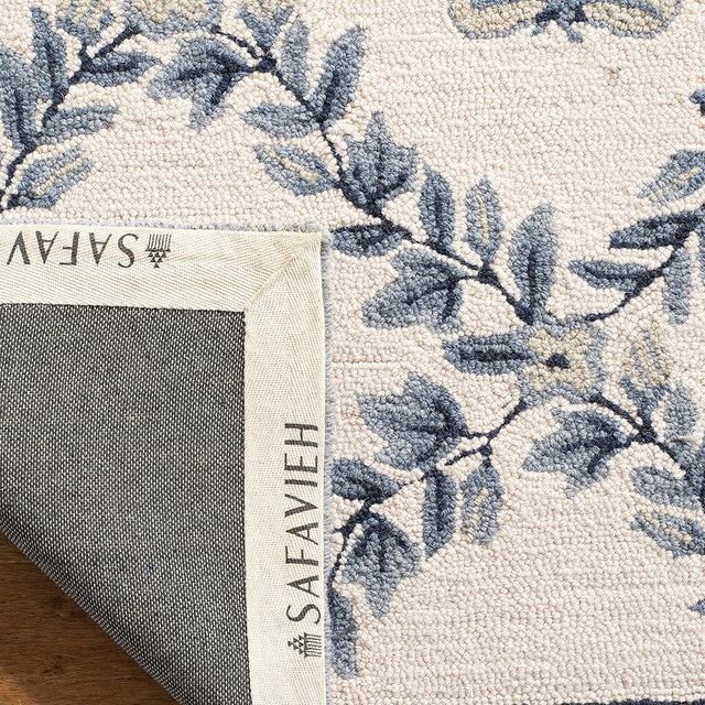SAFAVIEH Chelsea Collection Accent Rug - 1'8" x 2'6", Ivory & Blue, Hand-Hooked French Country Wool, Ideal for High Traffic Areas in Entryway, Living Room, Bedroom (HK55D)