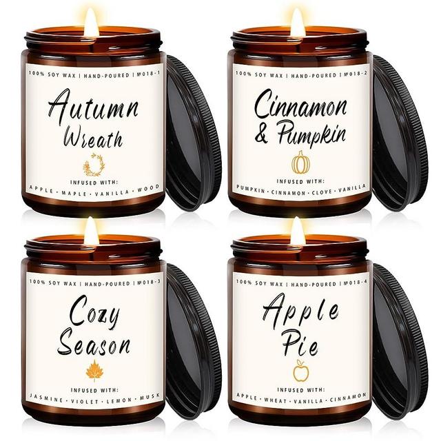 Fall Candle Set | Scented Candle Gift Set, Scented Candle of Autumn Wreath, Pumpkin Spice, Cozy Season, Apple Pie, Fall Scented Candles for Home - Fall Candle Gift Set for Men and Women
