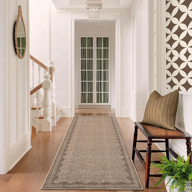 2x10 Runner Rug for Hallway Washable Kitchen Rugs Non Slip Solid Coffee Modern Minimalism Soft Low-Pile Scalloped Indoor Carpet for Entryway Laundry Room Floor Mats