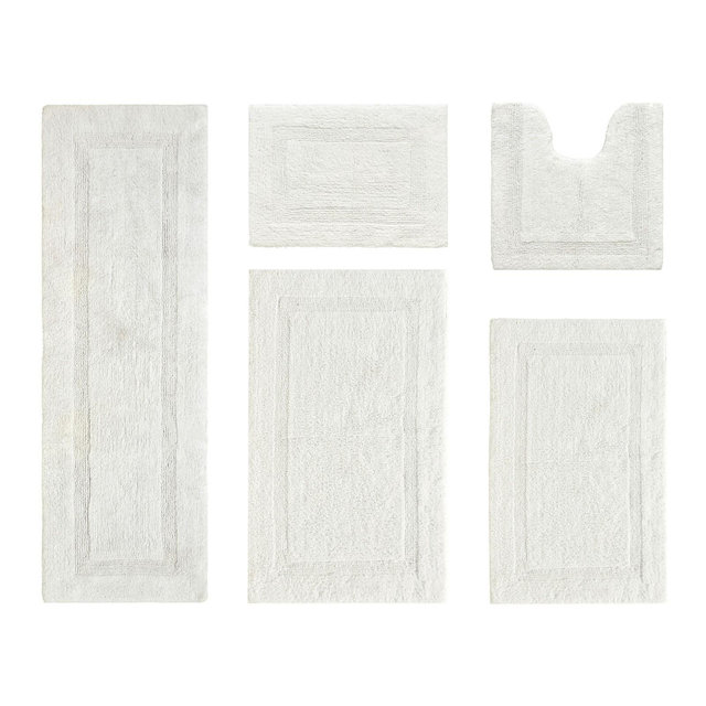 Better Trends Lux 100% Cotton Tufted Solid Reversible Bath Rug Set 5 PC - Ivory