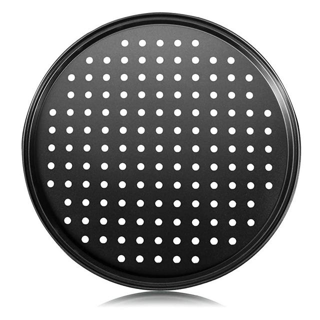 Pizza Steel Pan for Oven, Pizza Crisper Pan with Holes 12 Inch, Nonstick Round Pizza Baking Sheet Oven Tray, mobzio Perforated Carbon Steel Pizza Bakeware For Home Restaurant Kitchen Baking (12 Inch)