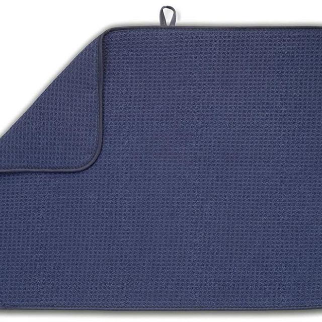 XXL Dish Mat 24" x 17" (LARGEST MAT) Microfiber Dish Drying Mat, Super absorbent by Bellemain (Navy)