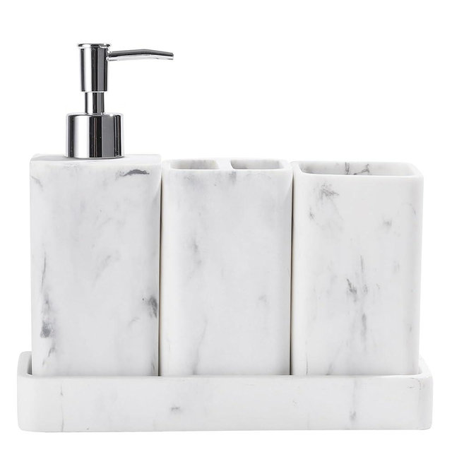 YMXYJM Bathroom Accessories Set, 4 Pcs Bathroom Accessory Set, Soap Dispenser, Toothbrush Holder, Qtip Holder Set, Bathroom Sets Complete, Bathroom Sink Set for Modern Home Decor, White