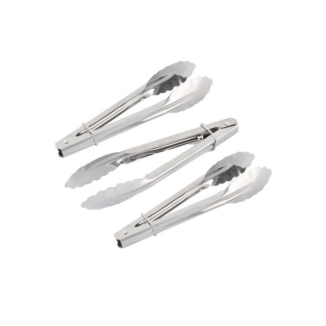 Unique Bargains Kitchen Metal Salad Ice Cake Bread Food Clip Clamp Tongs Silver Tone 3 Pcs