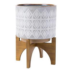 Zuo® Bohemian Large Planter with Wood Stand in Grey