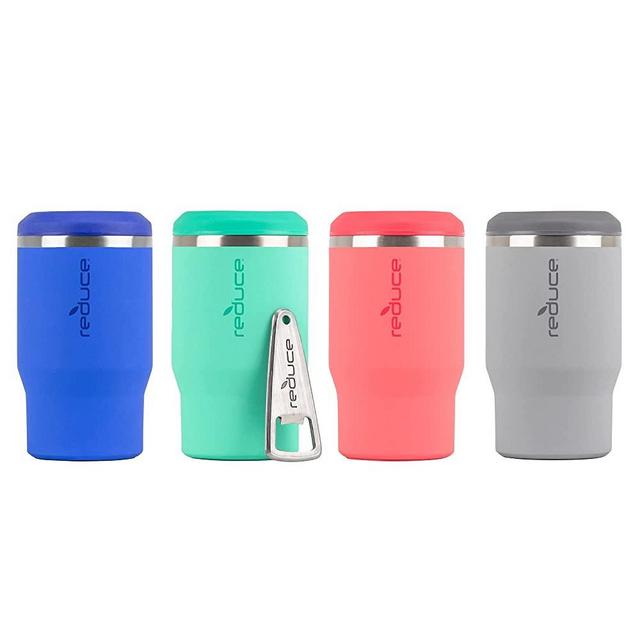 REDUCE 4-in-1 Stainless Steel Bottle and Can Insulator – Keeps Bottles, Cans, Skinny Cans and Mixed Drinks Cold – Sweat-Free, Perfect for Outdoor Drinking - 4pk - Blue, Green, Pink & Gray