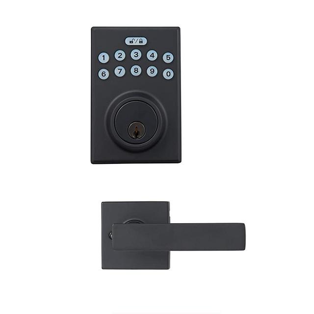 Amazon Basics Contemporary Electronic Keypad Deadbolt Door Lock with Passage Lever - Matte Black