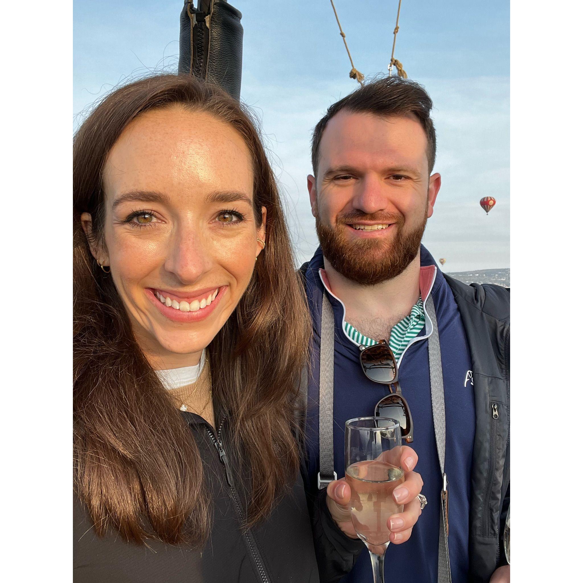 Watching the sunrise from a hot air balloon the morning after our engagement in CDMX