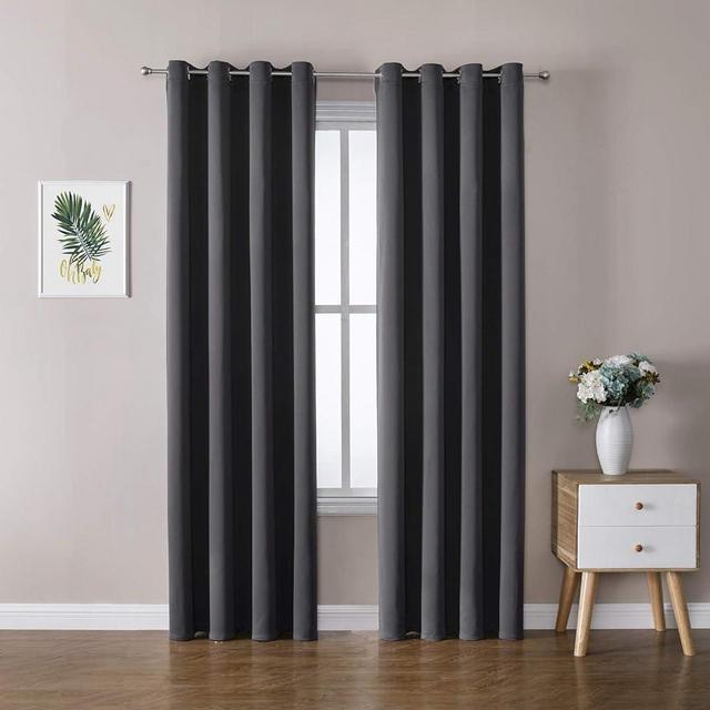 ChrisDowa Grommet Blackout Curtains for Bedroom and Living Room - 2 Panels Set Thermal Insulated Room Darkening Curtains (Dark Grey, 52W x 84L)
