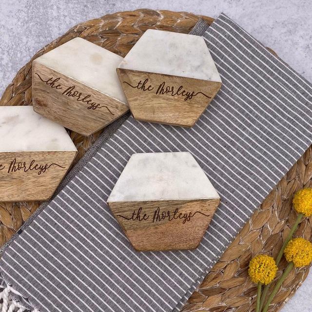 Personalized Coasters, Set of 4, Wood and...