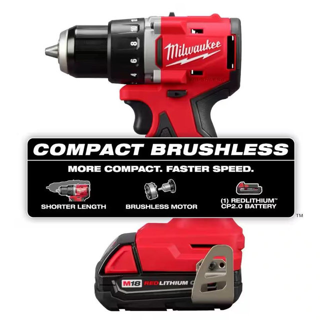 M18 18V Lithium-Ion Brushless Cordless 1/2 in. Compact Drill/Driver with One 2.0 Ah Battery, Charger and Tool Bag