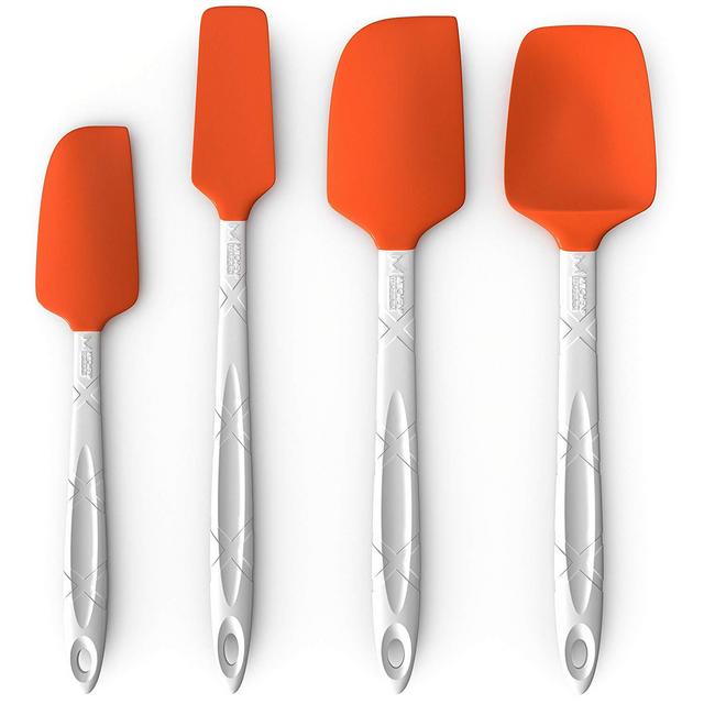 M KITCHEN WORLD Heat Resistant Silicone Spatulas Set | Rubber Spatula Kitchen Utensils Non-Stick for Cooking, Baking and Mixing | Ergonomic, Dishwasher Safe Bakeware Set of 4, Orange