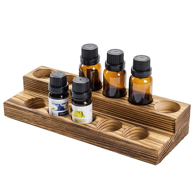 2-Tier Burnt Wood Essential Oil Display Stand, Cosmetic Organizer Rack - Holds up to 11 (20ml) Bottles