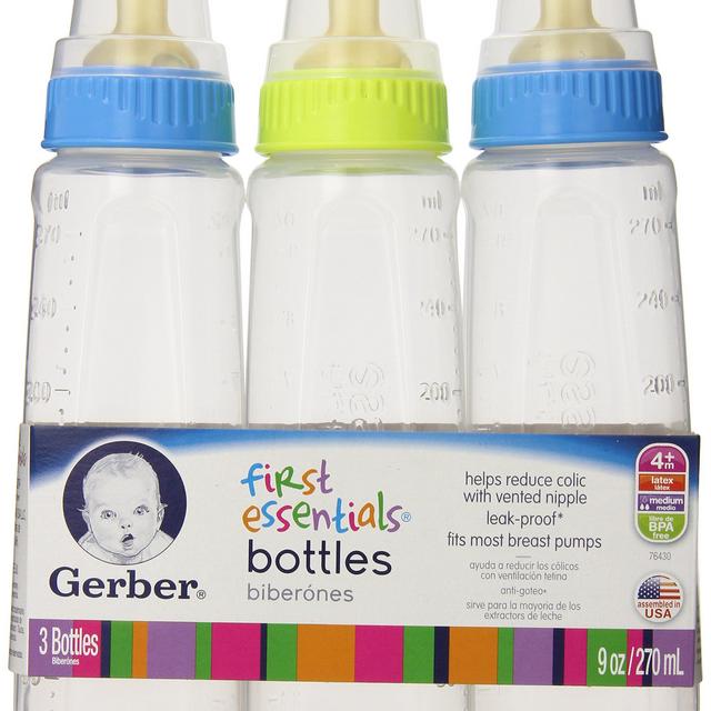 Gerber First Essential Clear View Plastic Nurser With Latex Nipple, BPA Free, Assorted Colors, 3 Pack