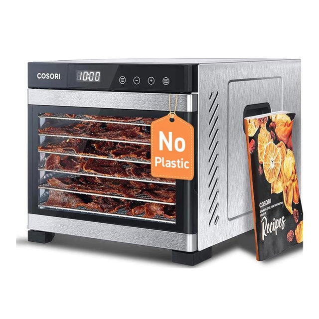 Cosori Food Dehydrator, Bigger Than 7 Trays with Large 6.5 ft² Drying Space, Stainless Steel Trays, 600W Faster Drying, 165°F Dehydrated Dryer for Jerky, Dog Treats, Herbs, Meat, Fruit, Yogurt, Silver
