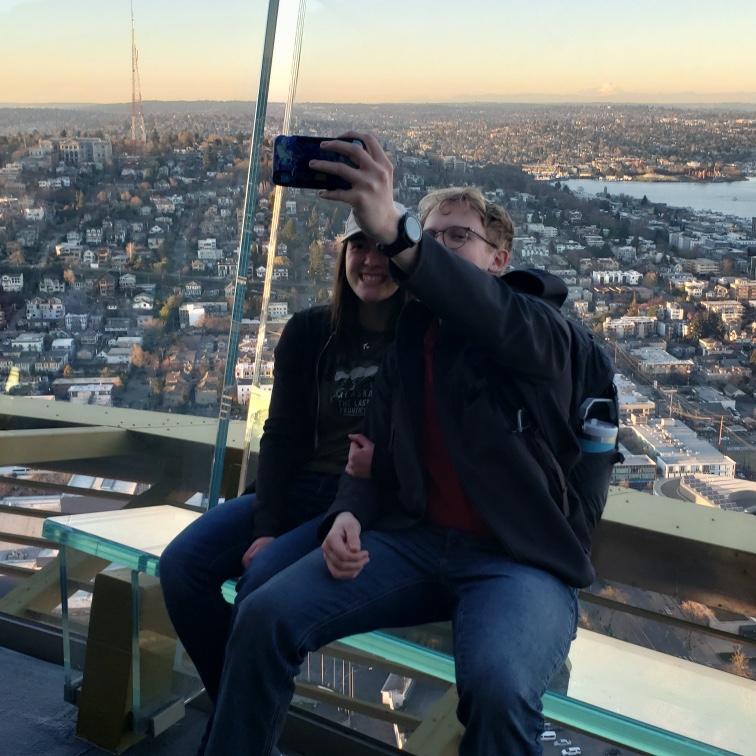 A selfie on top of the Space Needle, 2024.