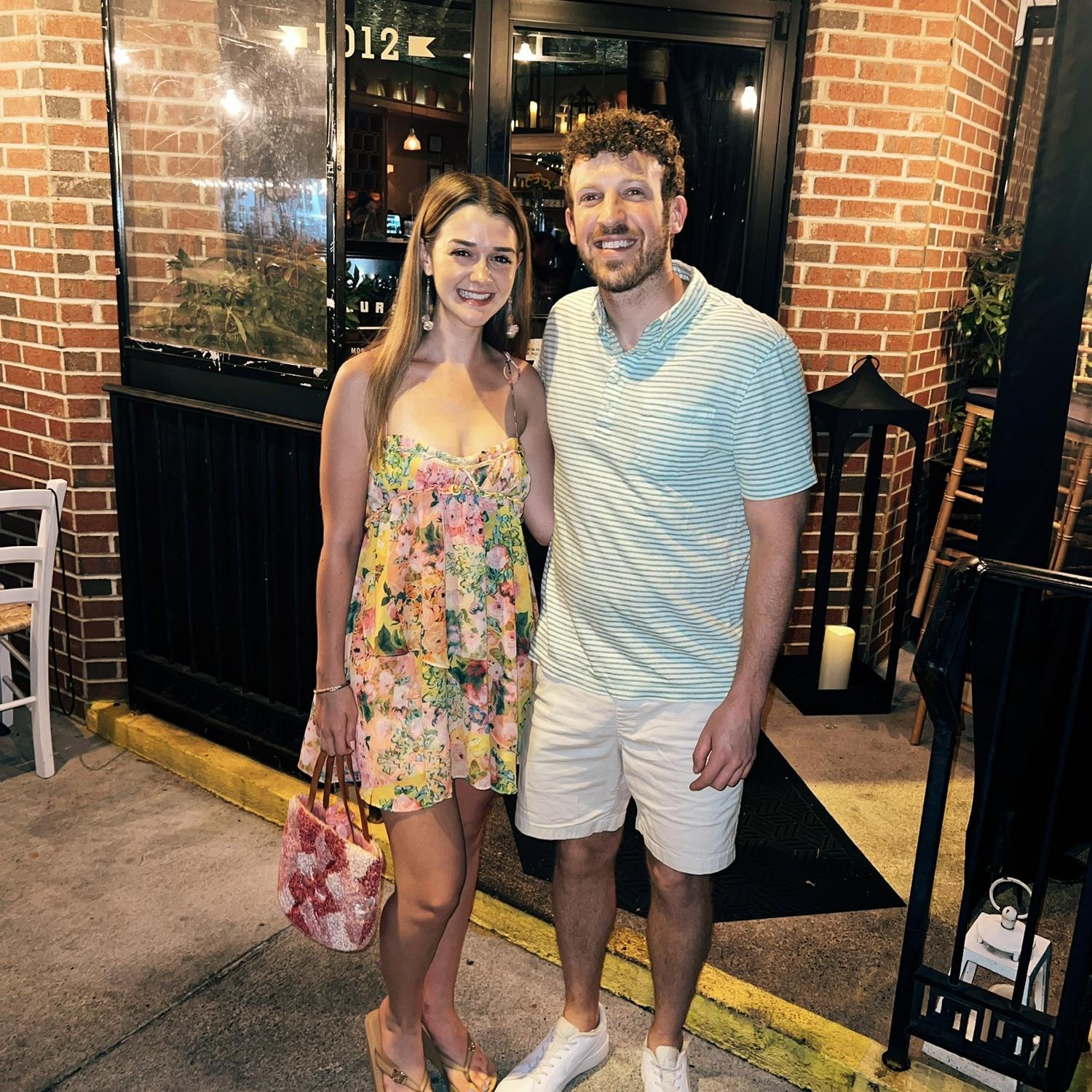 Celebrating our one-year anniversary in Charlottesville, VA, August, 2023. Our first time at Richmond's beloved Stella's restaurant.