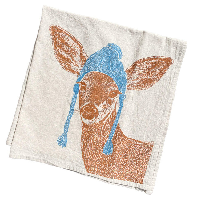 Deer Tea Towel, Holiday, Christmas Tea Towel, Screenprinted Cotton Flour Sack