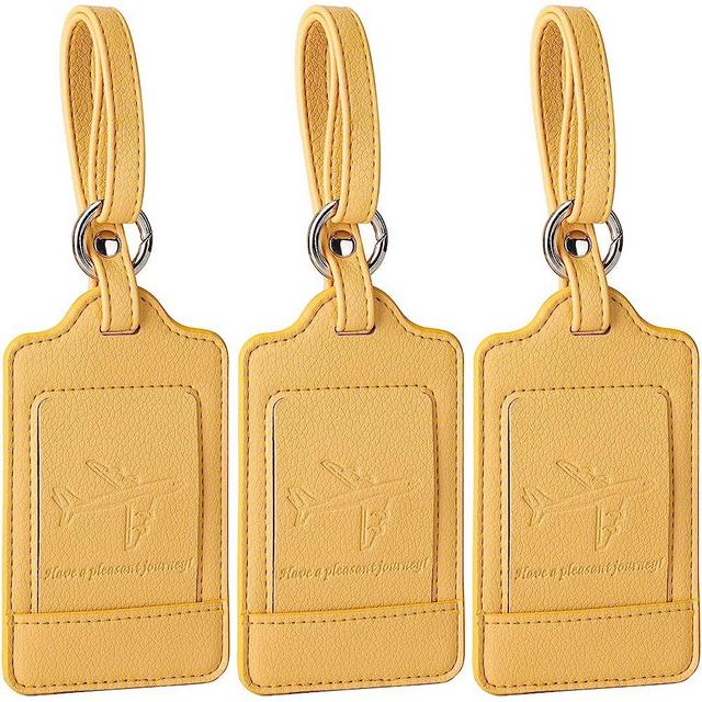 Teskyer Luggage Tags, 3 Pack Premium PU Leahter Luggage Tags Privacy Protection Travel Bag Labels Suitcase Tags