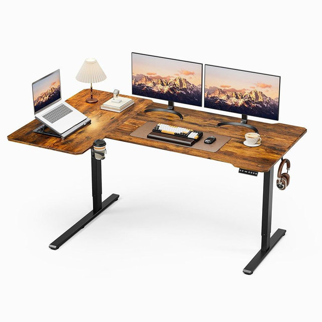 Acrolix 71" Reversiable L-Shaped Electric Standing Desk Adjustable Height Gaming Stand Up Corner Desk Sit Stand Home Office Computer Desk with Splice Board,Rustic Brown Top
